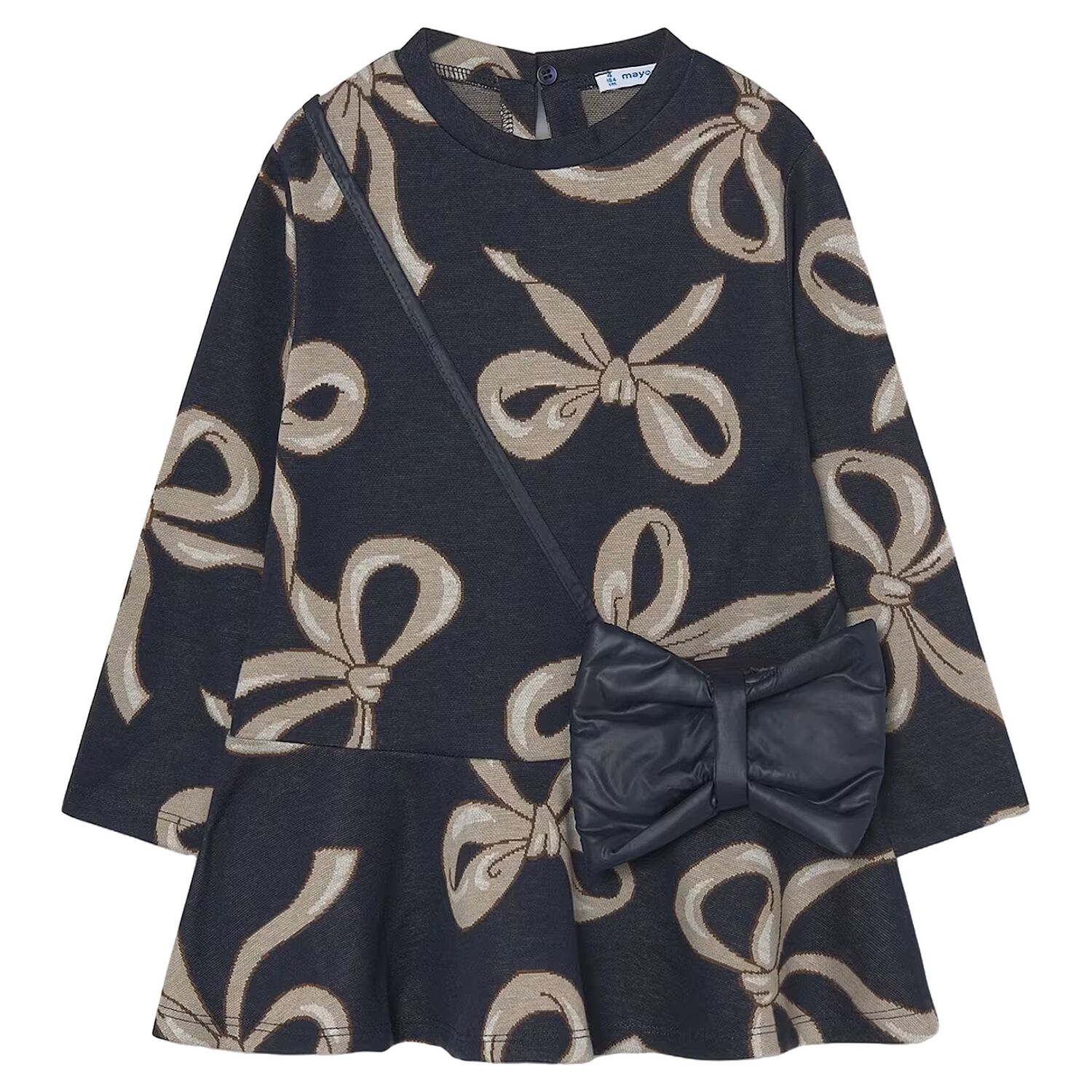 Girls Navy Blue Jacquard Dress Set, 3, hi-res