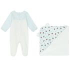 Baby Boys White & Blue Logo Babygrow Set, 1, hi-res