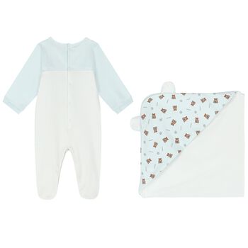 Baby Boys White & Blue Logo Babygrow Set
