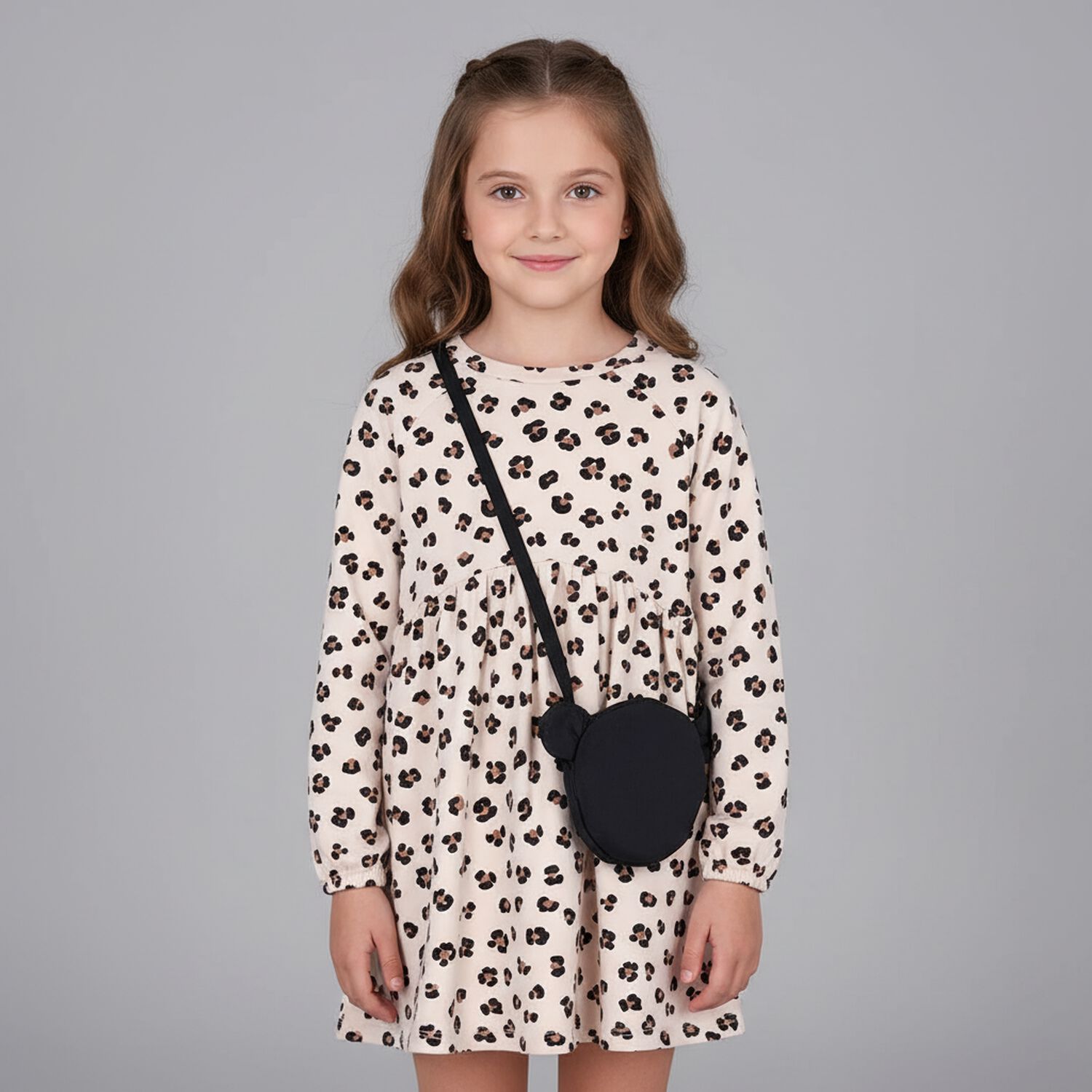 Girls Beige Leopard Dress Set, 1, hi-res image number null