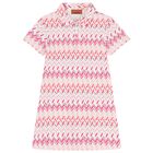 Girls Pink & White Logo Zig Zag Polo Dress, 1, hi-res