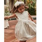 Girls Beige Shimmery Linen Dress, 2, hi-res