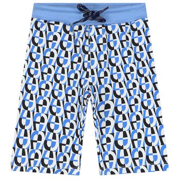 Younger Boys White & Blue  Logo Bermuda Shorts