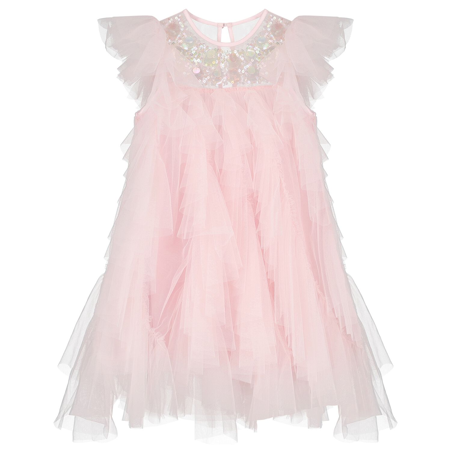 Girls Pink Ruffled Tulle Dress, 1, hi-res