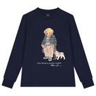 Boys Navy Blue Polo Bear Long Sleeve Top, 1, hi-res