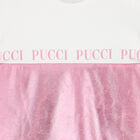 Girls White & Pink Metallic Logo Dress, 1, hi-res