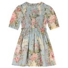 Girls Blue Floral Dress, 1, hi-res