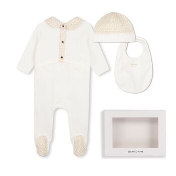 Baby Girls White & Gold Logo Babygrow Gift Set