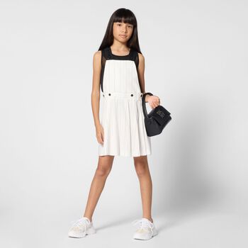 Girls Ivory Pinstripe 2 in 1 Pinafore Dress