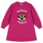 Girls Pink Lucky Tiger Logo Sweatshirt Dress, 1, hi-res