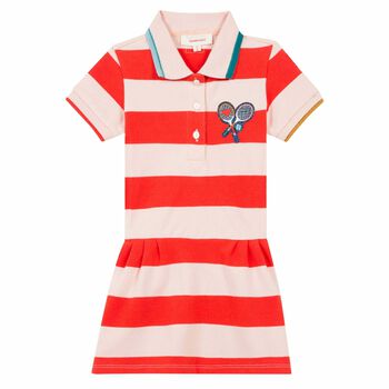 Girls Red & Pink Polo Shirt Dress