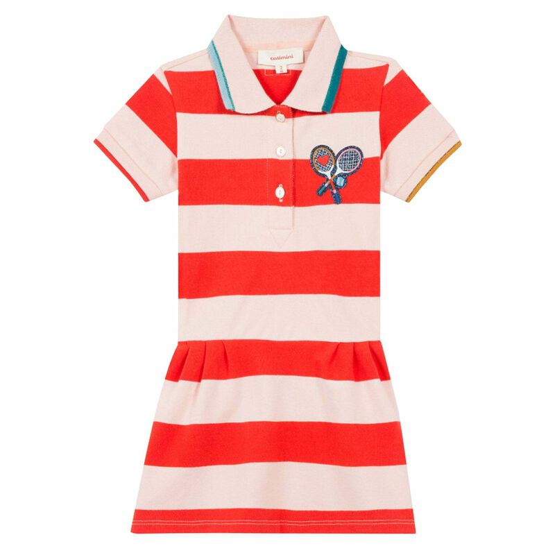 Girls Red & Pink Polo Shirt Dress, 1, hi-res image number null