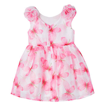 Girls White & Pink Butterfly Dress