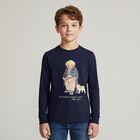 Boys Navy Blue Polo Bear Long Sleeve Top, 1, hi-res