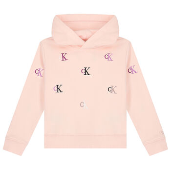 Girls Pink Logo Hooded Top