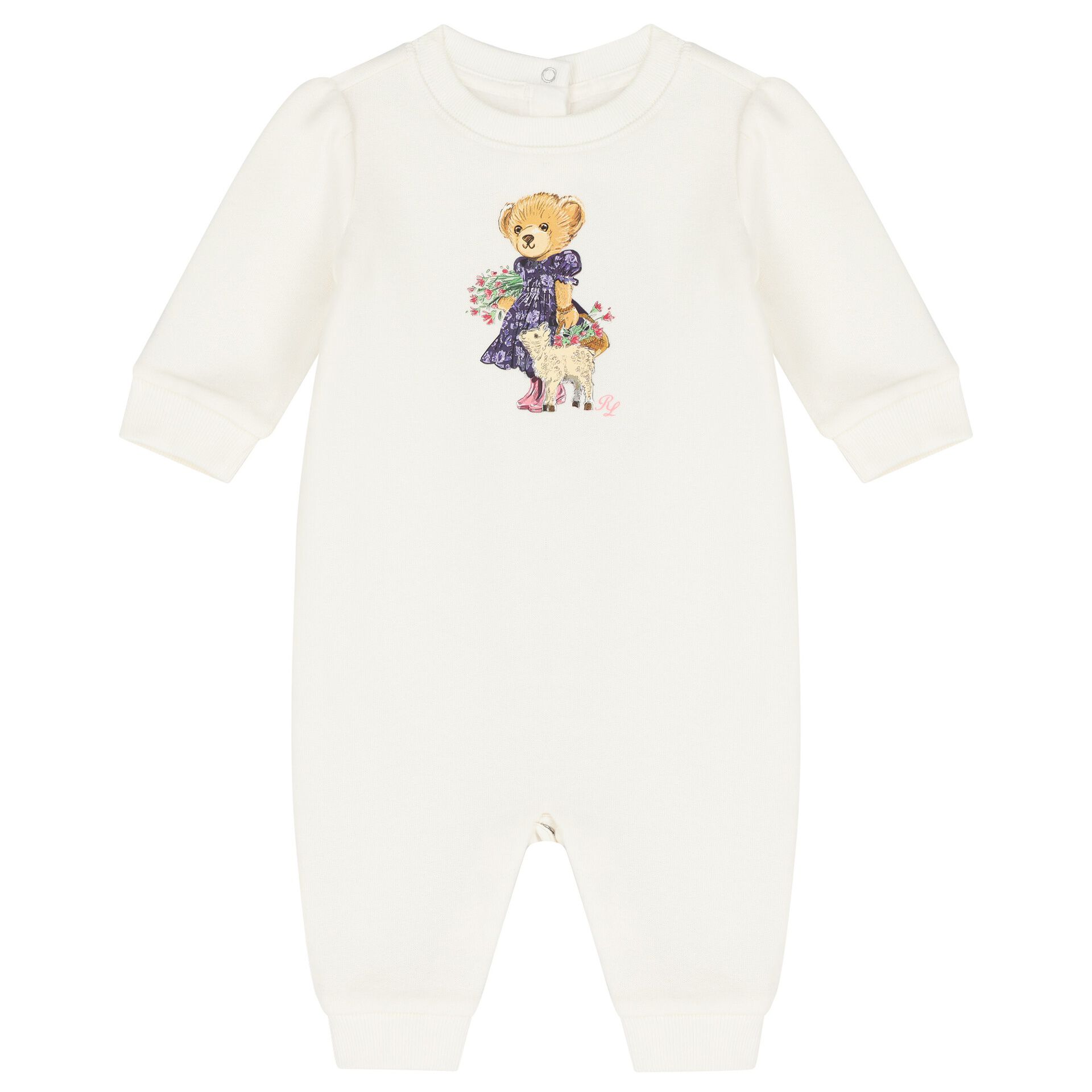 Ralph Lauren Baby Girls Ivory Polo Bear Romper Junior Couture