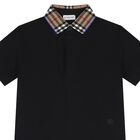 Boys Black Logo Check Polo Shirt, 2, hi-res