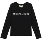 توب بأكمام طويلة بالشعار باللون الأسود للبنات, 2, hi-res