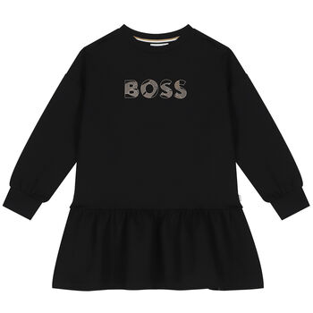 Girls Black Logo Long Sleeve Dress