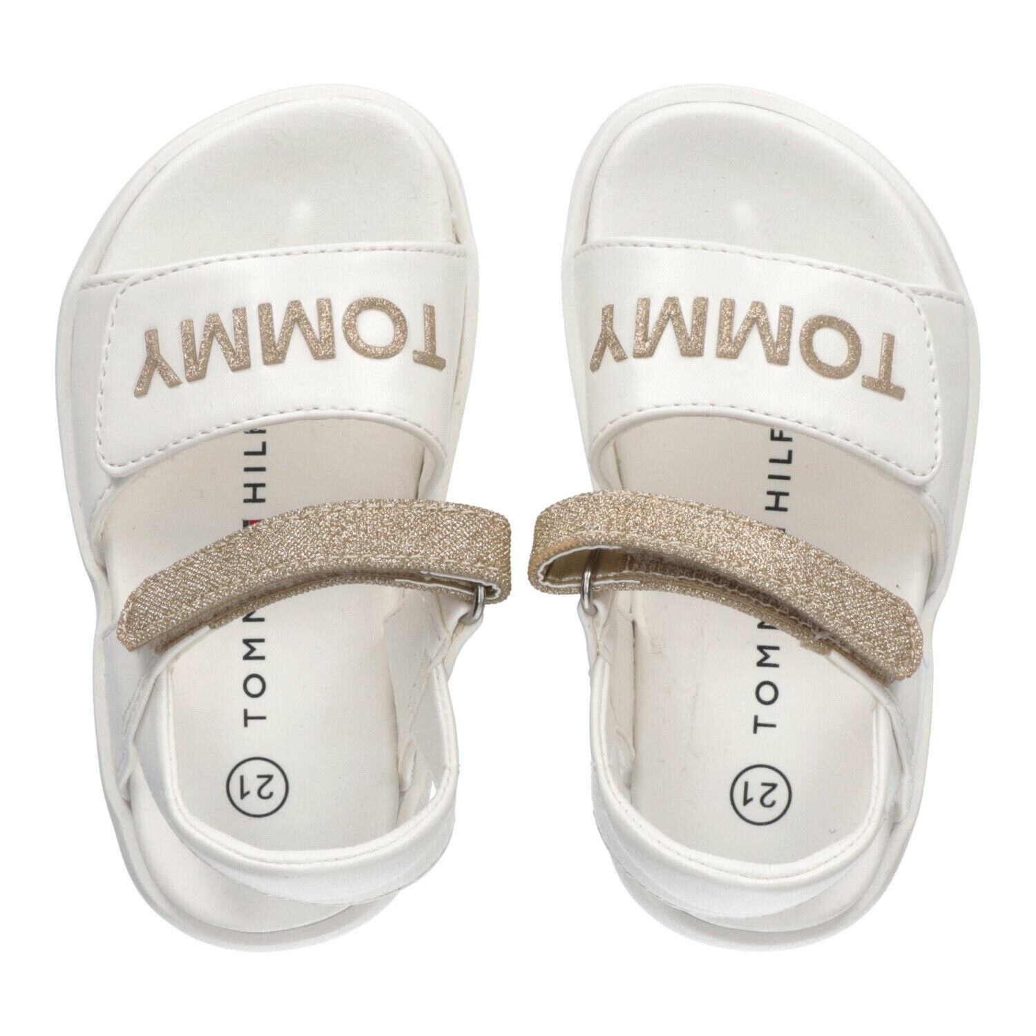Tommy Hilfiger Younger Girls White Gold Sandals Junior Couture