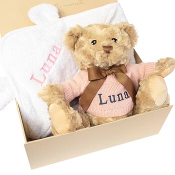 Girls Pink Personalised Teddy Baby Gift Set