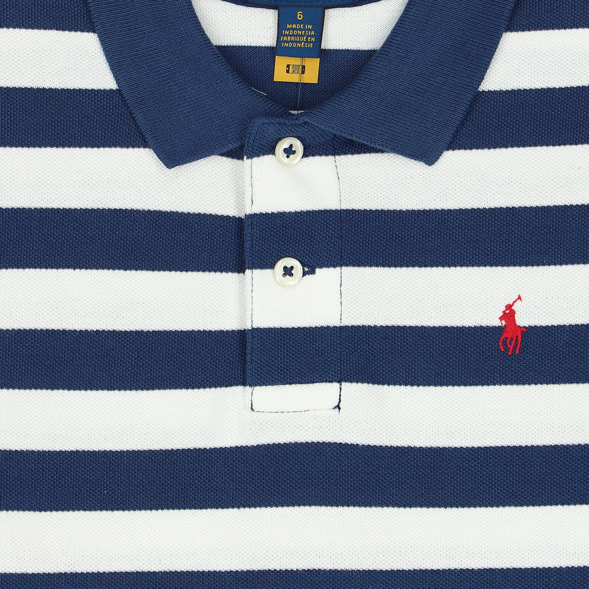 Ralph Lauren Boys Navy & White Striped Logo Polo Shirt