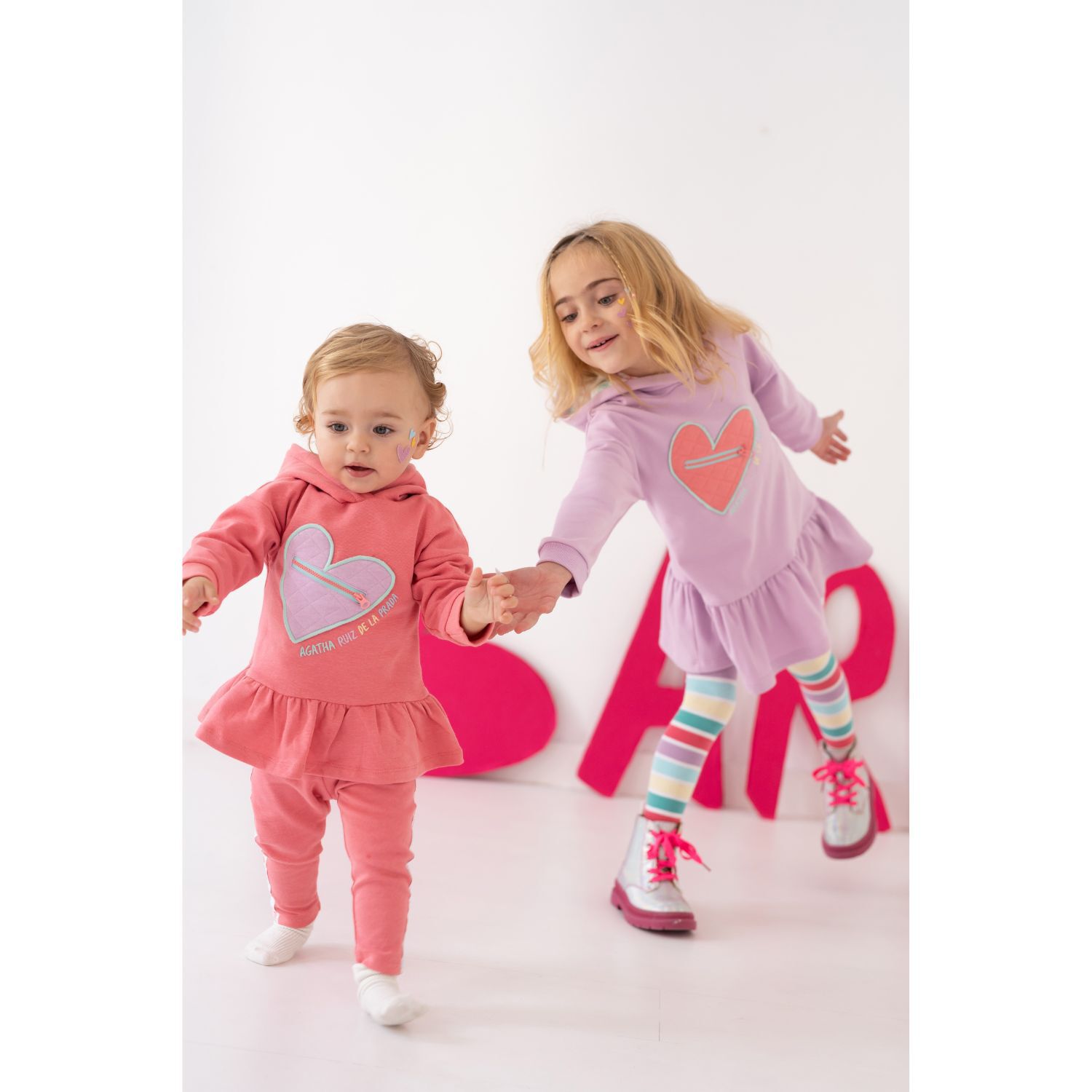 Girl Pink Heart Logo Leggings Set, 1, hi-res image number null