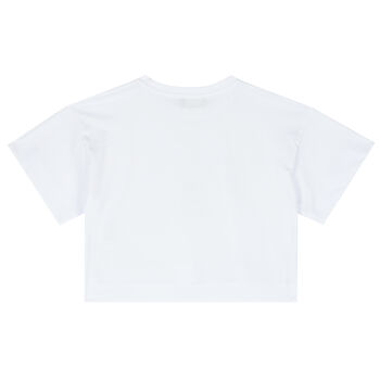 Girls White Logo Cropped T-Shirt