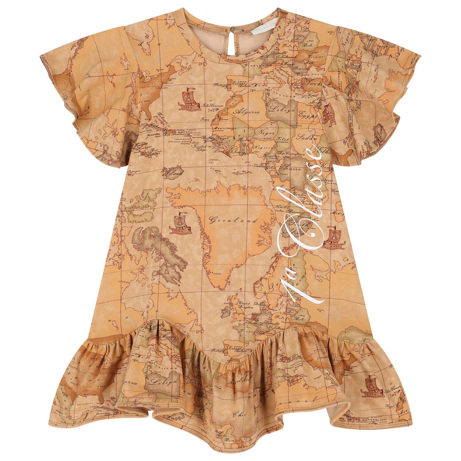 Girls Beige Geo Map Dress, 1, hi-res image number null