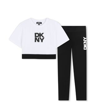 Girls White & Black Logo Leggings Set