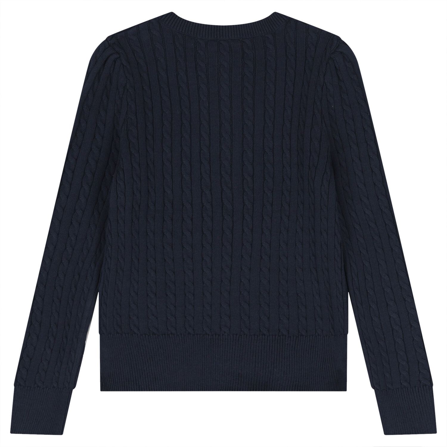 Girls Navy Blue Cable Knit Cardigan, 1, hi-res