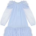 Girls Blue Embellished Tulle Dress, 1, hi-res