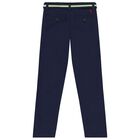 Boys Navy Blue Logo Trousers, 1, hi-res