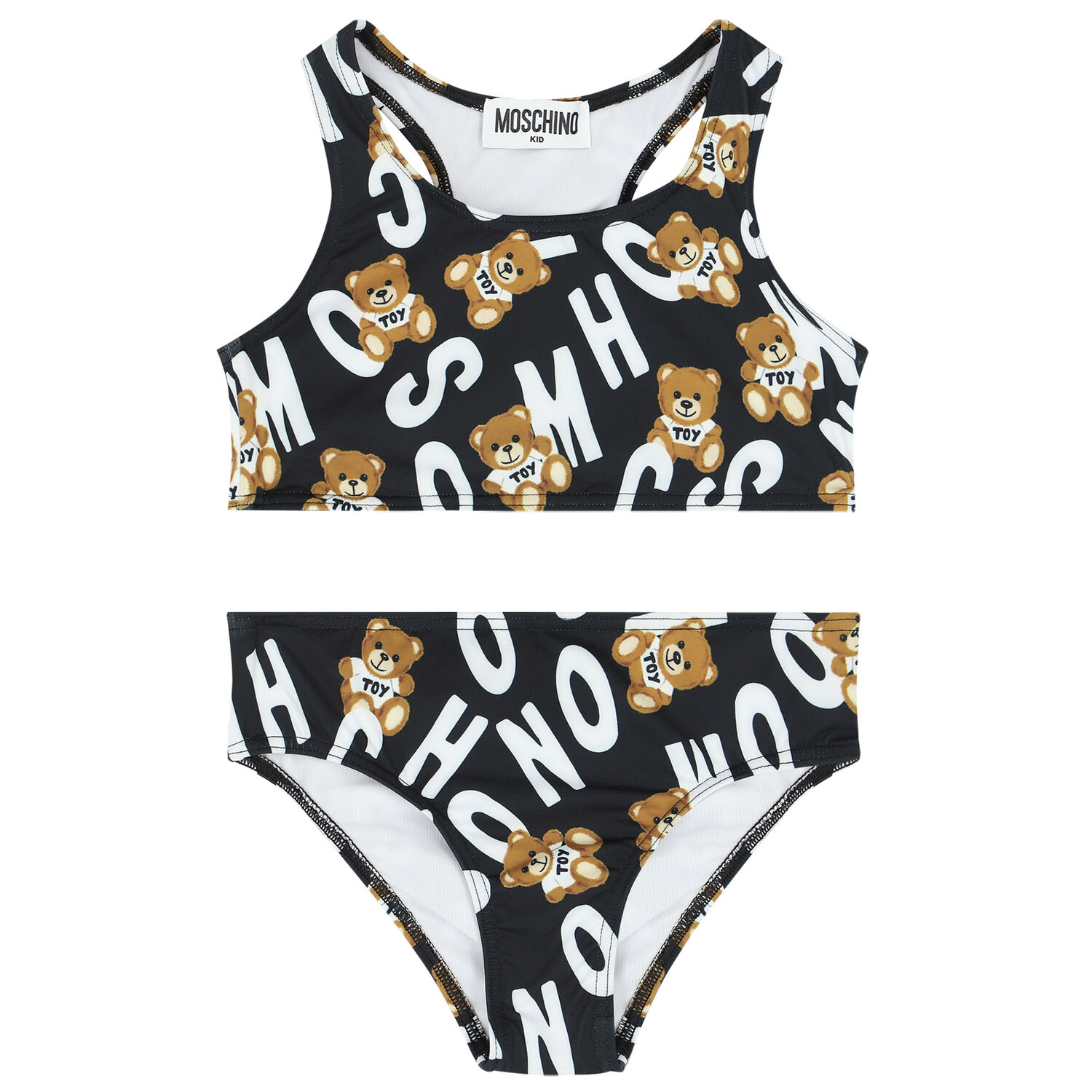 Girls Black Teddy Bear Logo Bikini, 1, hi-res image number null