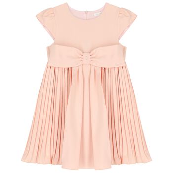 Girls Pink Bow Pleated Dress