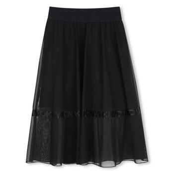 Girls Black Logo Mesh Skirt