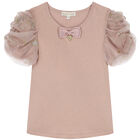  تيشيرت بنات بأكمام تول باللون الوردي, 1, hi-res