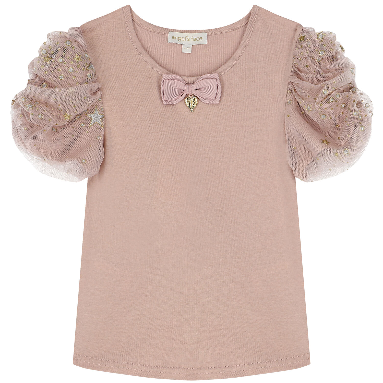  تيشيرت بنات بأكمام تول باللون الوردي, 1, hi-res