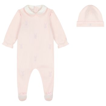 Baby Girls Pink Embroidered Bunnies Babygrow Set