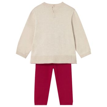 Younger Girls Ivory & Red Teddy Bear Trousers Set