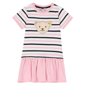 Girls Pink & White Teddy Dress