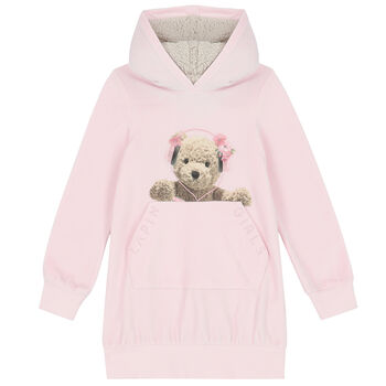 Girls Pink Teddy Hooded Dress