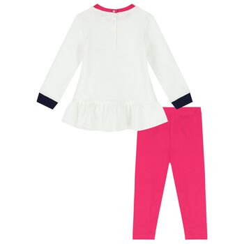 Baby Girls White & Pink Logo Leggings Set
