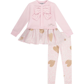 Girls Pink Bow Leggings Set