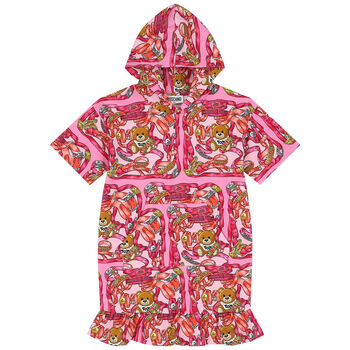 Girls Pink Teddy Bear Logo Hooded Dress