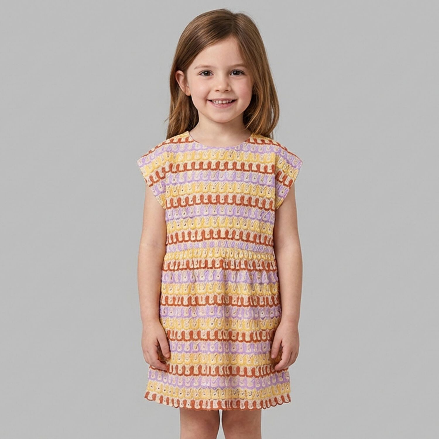 Girls Multi-Coloured Knitted Dress, 2, hi-res