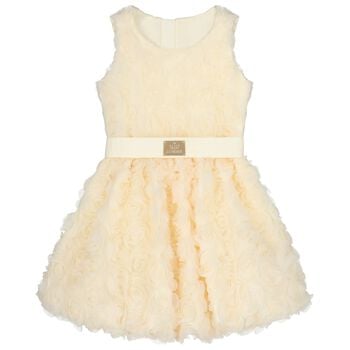 Girls Ivory 3D Flower Dress