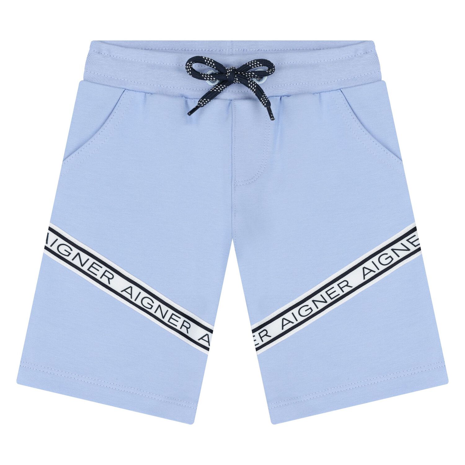 Younger Boys White & Blue Logo Shorts Set, 1, hi-res