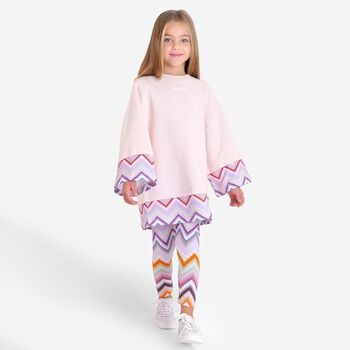 Girls Pink Zig Zag Leggings