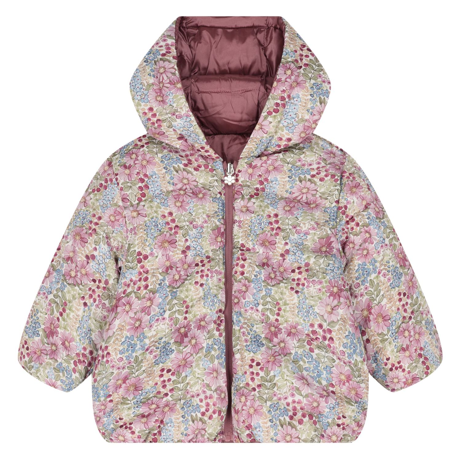 Younger Girls Rose Gold & Pink Floral Reversible Coat, 1, hi-res